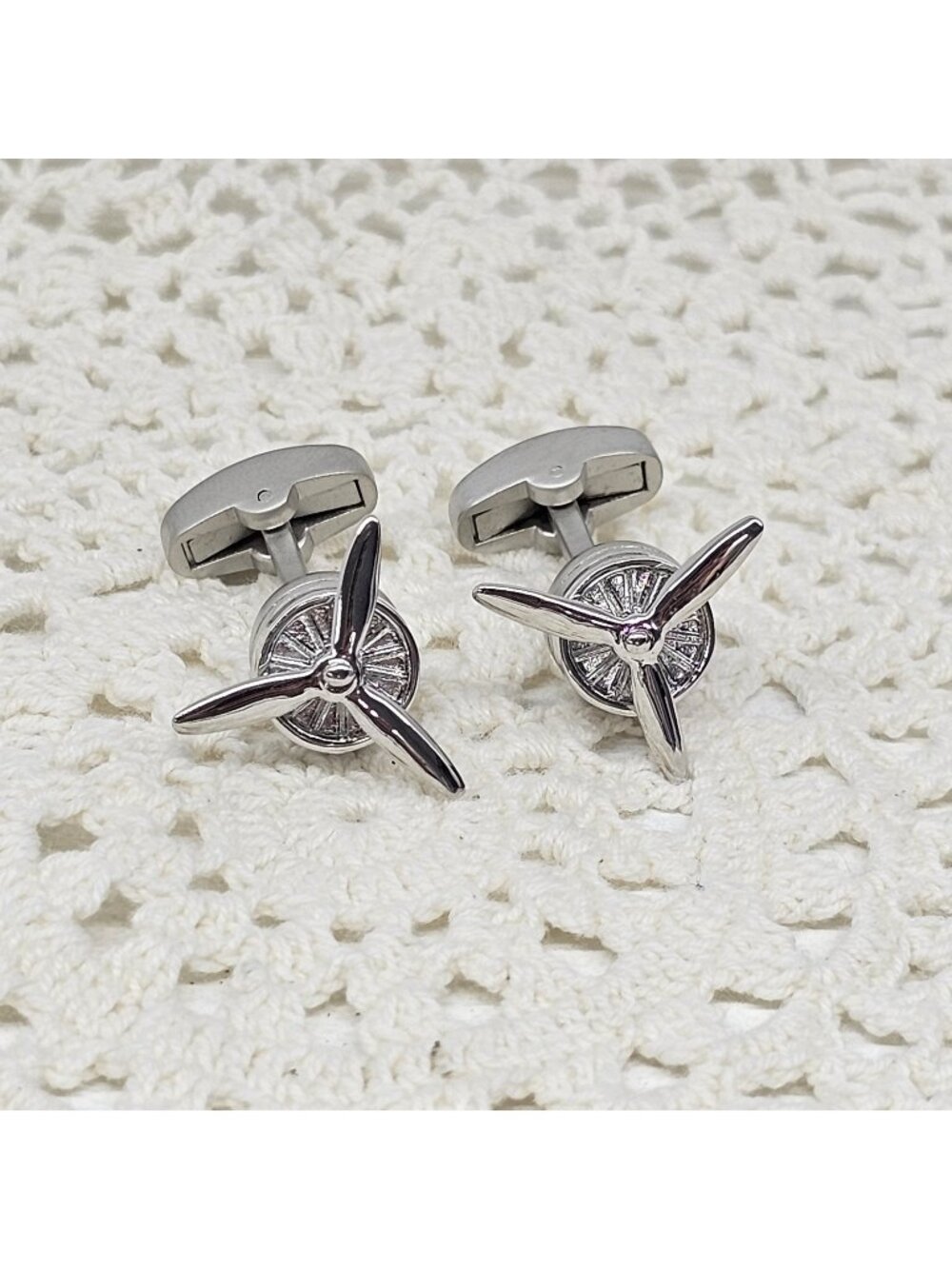 Vcufflinks Moving Propeller Cuff Links Silver Airplane Pilot Aviation Spinning